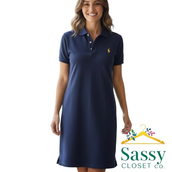 Ralph Lauren Dresses & Skirts - Ralph Lauren Navy Blue Polo Collared T Shirt Dress Logo Chest Sz XL MSRP $125 EU